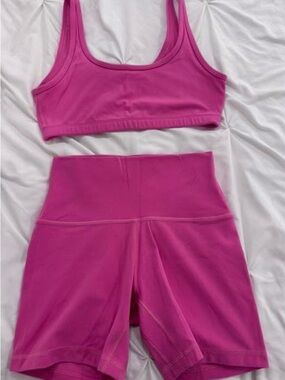 Aritzia SET -Pink Athletic Crop Top and High-Waist Bike Shorts 5”